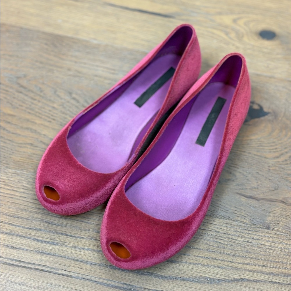 Melissa Pink Suede Peep-Toe Flats